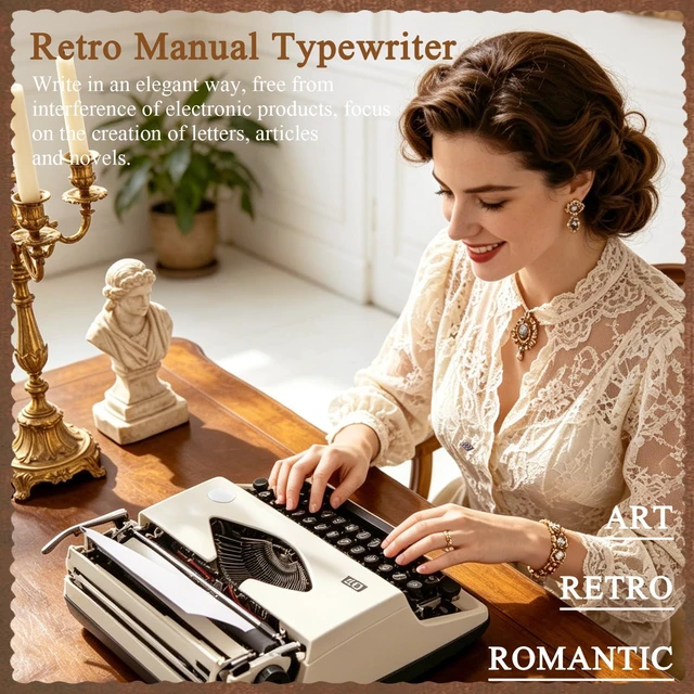 Main image of Manual Typewriter with Ribbon, Mechanical Retro Portable Typing Machine | Type Writer for Office & Home Vintage Decor, Classic Old Fashioned Typewriter for Writers, Notes, Letters & Creative Writing