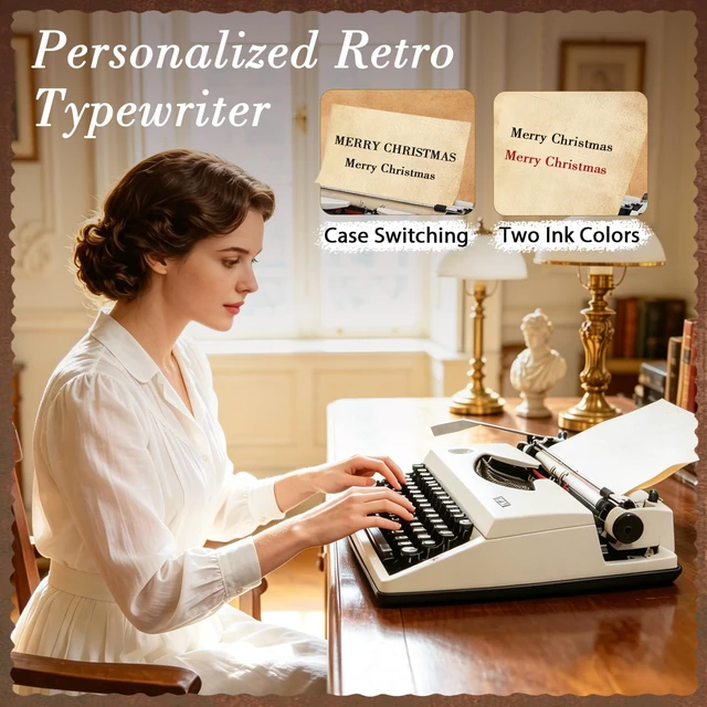 Alt view image 2 of 5 - Manual Typewriter with Ribbon, Mechanical Retro Portable Typing Machine | Type Writer for Office & Home Vintage Decor, Classic Old Fashioned Typewriter for Writers, Notes, Letters & Creative Writing