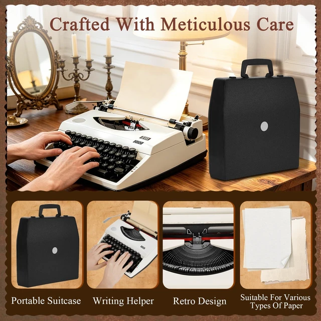Alt view image 3 of 5 - Manual Typewriter with Ribbon, Mechanical Retro Portable Typing Machine | Type Writer for Office & Home Vintage Decor, Classic Old Fashioned Typewriter for Writers, Notes, Letters & Creative Writing