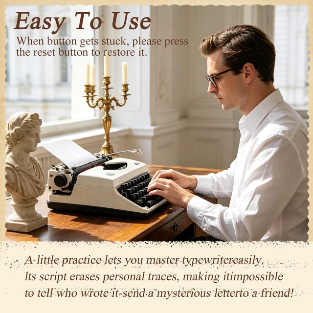 Alt view image 4 of 5 - Manual Typewriter with Ribbon, Mechanical Retro Portable Typing Machine | Type Writer for Office & Home Vintage Decor, Classic Old Fashioned Typewriter for Writers, Notes, Letters & Creative Writing