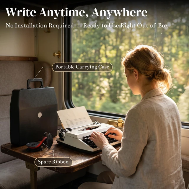 Alt view image 5 of 5 - Manual Typewriter with Ribbon, Mechanical Retro Portable Typing Machine | Type Writer for Office & Home Vintage Decor, Classic Old Fashioned Typewriter for Writers, Notes, Letters & Creative Writing