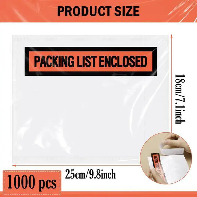 Alt view image 2 of 6 - 1000 Pcs Packing Slip Envelope Pouches Clear Self Adhesive Shipping Label Sleeves Waterproof Packing List Envelopes Pockets Top Loading Shipping Pouches Enclosed Bags (Orange,7" X 10")