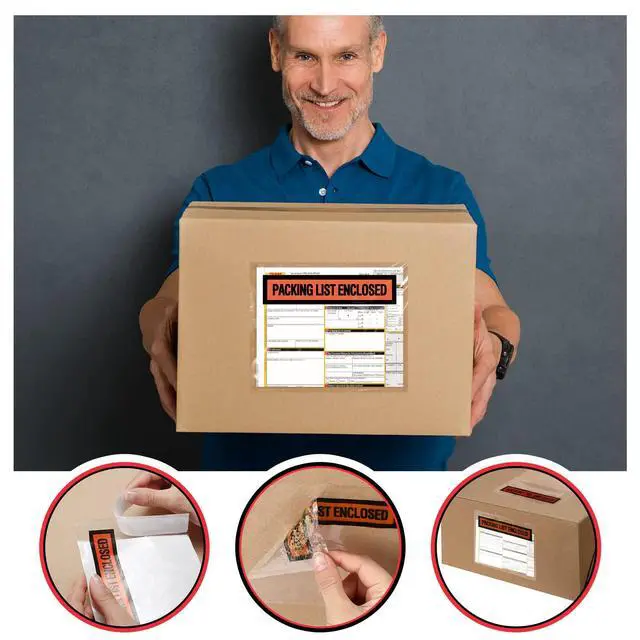 Alt view image 3 of 6 - 1000 Pcs Packing Slip Envelope Pouches Clear Self Adhesive Shipping Label Sleeves Waterproof Packing List Envelopes Pockets Top Loading Shipping Pouches Enclosed Bags (Orange,7" X 10")