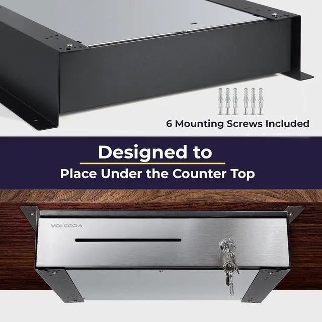 Alt view image 4 of 6 - Manual Push Open Cash Register Drawer with Under Counter Mounting Metal Bracket - 16" Black/Stainless Steel Front Cash Drawer for POS, Partial Removable 5 Bill 8 Coin Tray, Key Lock, Media Slots