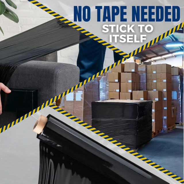 Alt view image 6 of 6 - Stretch Film Wrap - Black, 18"x1500 ft, 80 Gauge 4 Rolls Heavy Duty Pallet Wrap Stretch Wrap Roll for Packing, Moving & Shipping Industrial Strength Durable Self Adhering Shrink Wrap Roll