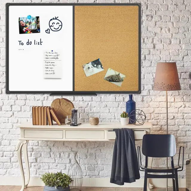 Alt view image 5 of 6 - White Board & Bulletin Corkboard Combination, Combo Board 48 x 36 Magnetic Whiteboard, Black Aluminum Frame Wall Mounted Board for Office Home and School with 10 Push Pins