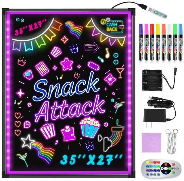 Main image of 35"x27" LED Message Writing Board, Neon Sign for Business & Restaurants, Illuminated Erasable Menu Board, 8 Colors Markers & 16 Lighting Colors, Flashing Light Up Display for Bar, Party, Wedding