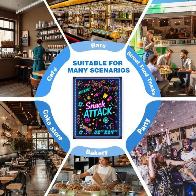 Alt view image 6 of 6 - 35"x27" LED Message Writing Board, Neon Sign for Business & Restaurants, Illuminated Erasable Menu Board, 8 Colors Markers & 16 Lighting Colors, Flashing Light Up Display for Bar, Party, Wedding