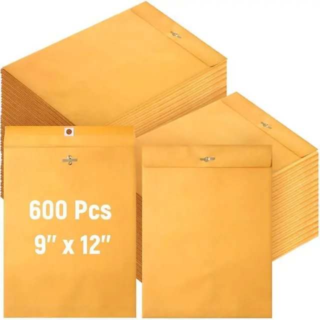 Main image of 600 Pcs Manilla Envelopes Clasp Envelopes Bulk Brown Kraft Catalog Letter with Clasp Closure and Gummed Seal 28lb Heavyweight Paper (9 x 12 Inch)