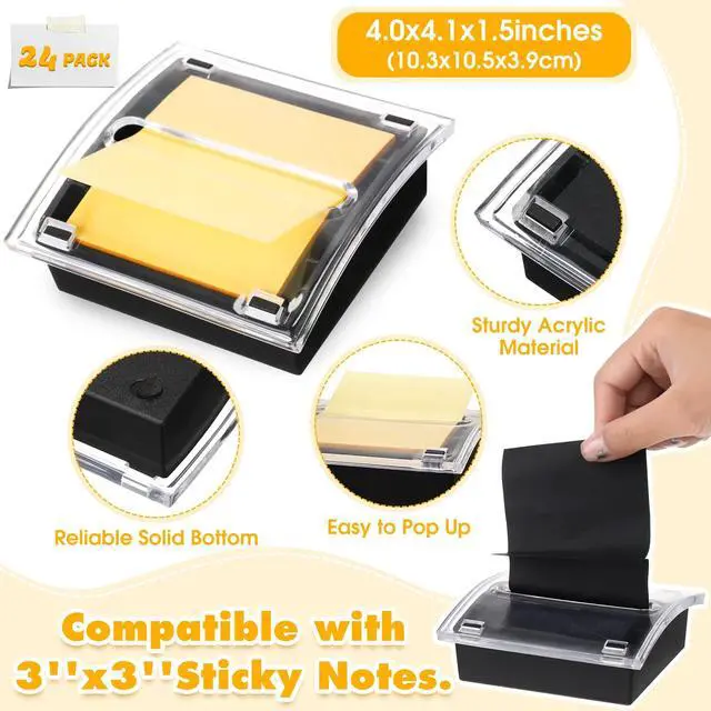 Alt view image 2 of 6 - 24 Pcs Pop Up Note Dispenser with Black Base Clear Top Acrylic Sticky Notes Holder Fit for 3 x 3 Inches Notes Sticky Note Dispenser for Desk School Office Home Store Memo Gift