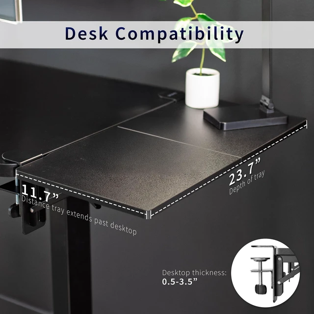 Alt view image 3 of 6 - Clamp-on 24 x 12 inch (14 Including Clamps) Desk Extender, Wrist Support, Foldable Keyboard Tray, Table Mount for Sit Stand Desks, Black, DESK-EXT24. | Foldable, Wrist Support Arm Rest, Office Keyboar
