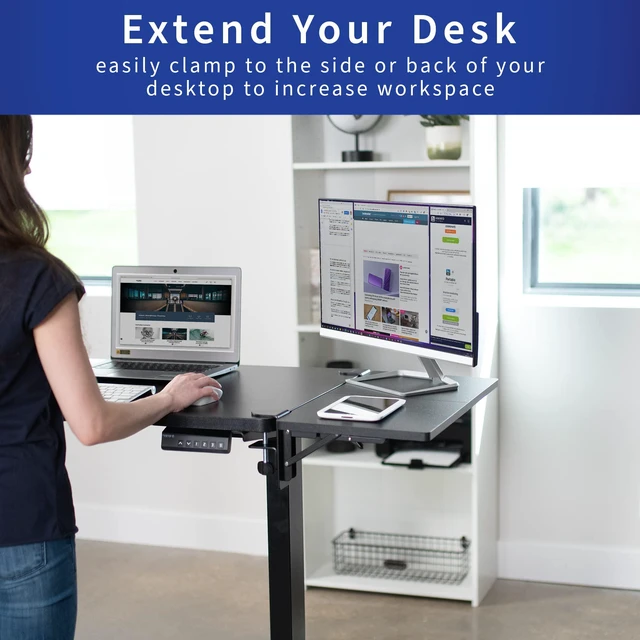 Alt view image 5 of 6 - Clamp-on 24 x 12 inch (14 Including Clamps) Desk Extender, Wrist Support, Foldable Keyboard Tray, Table Mount for Sit Stand Desks, Black, DESK-EXT24. | Foldable, Wrist Support Arm Rest, Office Keyboar