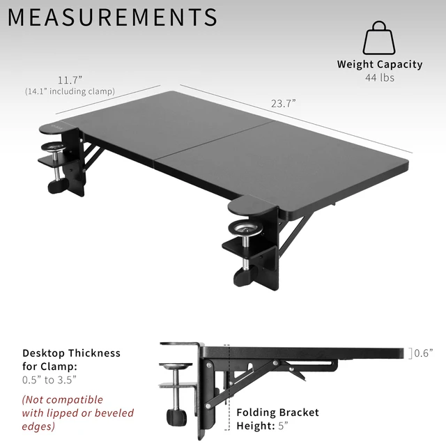 Alt view image 6 of 6 - Clamp-on 24 x 12 inch (14 Including Clamps) Desk Extender, Wrist Support, Foldable Keyboard Tray, Table Mount for Sit Stand Desks, Black, DESK-EXT24. | Foldable, Wrist Support Arm Rest, Office Keyboar