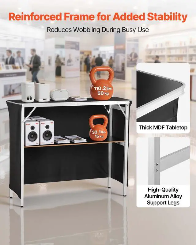 Alt view image 5 of 6 - Folding Portable Bar Table, 43.3 x 15.4 x 34.6 in, with Carry Bag, Storage Shelf, and Detachable Skirt, Quick and Easy Setup, Foldable Mobile Bartending Station for Events, Party, Tradeshow
