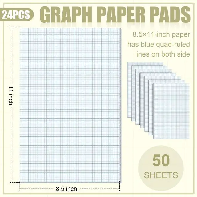 Alt view image 2 of 6 - 24 Pack Graph Paper Pads 8.5" x 11", 4x4 Quad Ruled, 50 Sheets/100 Pages Back to School Graph Paper for Engineer Architect Designer Mathematician Draftsman
