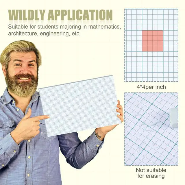 Alt view image 4 of 6 - 24 Pack Graph Paper Pads 8.5" x 11", 4x4 Quad Ruled, 50 Sheets/100 Pages Back to School Graph Paper for Engineer Architect Designer Mathematician Draftsman