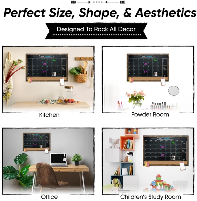 Alt view image 5 of 6 - Framed Magnetic Chalkboard Calendar, Kitchen Decor, 36" x 24" | Magnet Display for Notes & Photos, Stain Resistant Surface, Mounting Hardware Included, Menu Board for Kitchen, Wall Decor