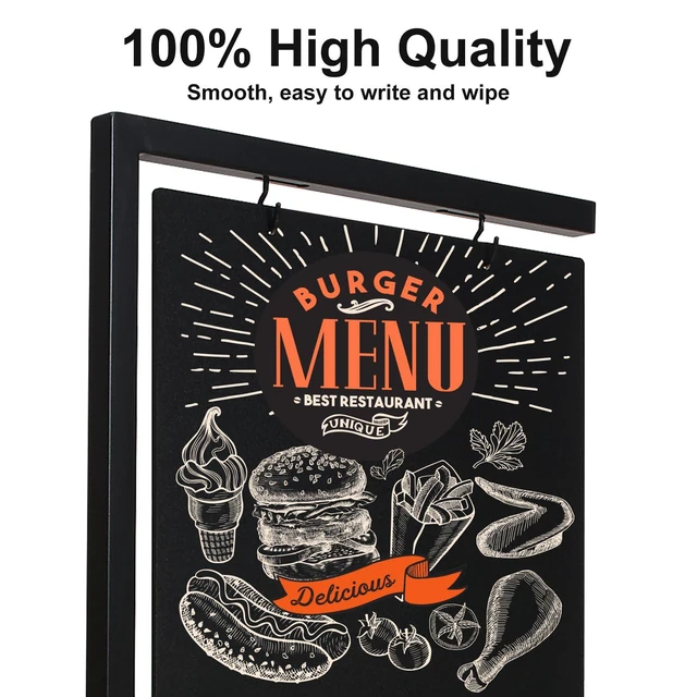 Alt view image 6 of 6 - Chalkboard Signs with Stand, 43" x 18" Hanging Black Metal Easel | Double-Sided, Outdoor Chalkboard,Cafe Bar, Bistro, Florist, or Wedding
