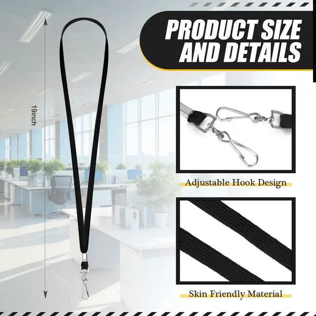 Alt view image 2 of 6 - 1000 Pack Bulk Lanyards for ID Name Badges Holder Flat Lanyards with Hook Clip Swivel for Office School Accessories (Black)