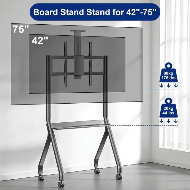 Alt view image 2 of 6 - Smart Board Stand for 42-75" Interactive Whiteboards & TVs - Mobile Cart with 4 Lockable Wheels, Height Adjustable Design, 176lbs Capacity - Ideal for Classroom, E-Learning, Home Office