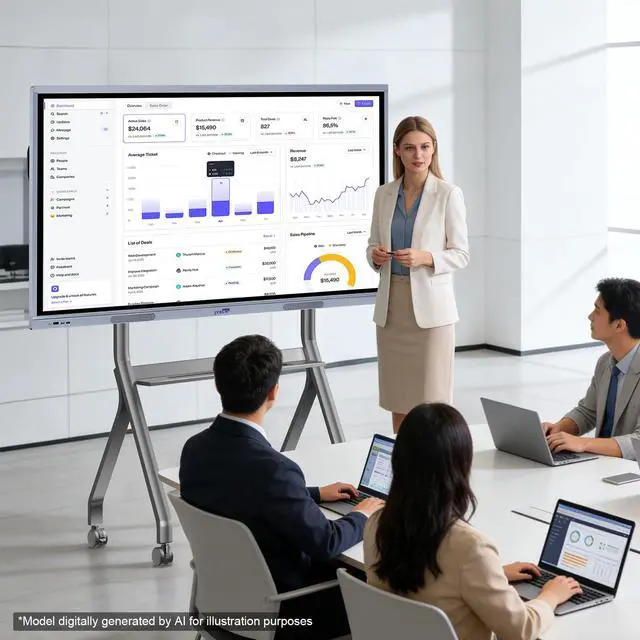 Alt view image 4 of 6 - Smart Board Stand for 42-75" Interactive Whiteboards & TVs - Mobile Cart with 4 Lockable Wheels, Height Adjustable Design, 176lbs Capacity - Ideal for Classroom, E-Learning, Home Office