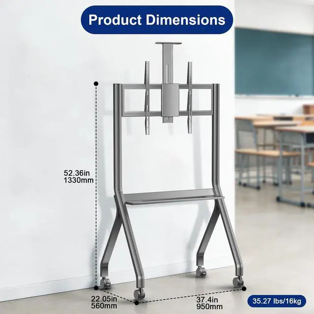 Alt view image 5 of 6 - Smart Board Stand for 42-75" Interactive Whiteboards & TVs - Mobile Cart with 4 Lockable Wheels, Height Adjustable Design, 176lbs Capacity - Ideal for Classroom, E-Learning, Home Office