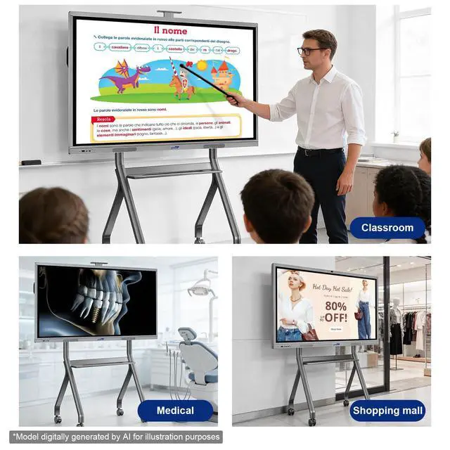 Alt view image 6 of 6 - Smart Board Stand for 42-75" Interactive Whiteboards & TVs - Mobile Cart with 4 Lockable Wheels, Height Adjustable Design, 176lbs Capacity - Ideal for Classroom, E-Learning, Home Office