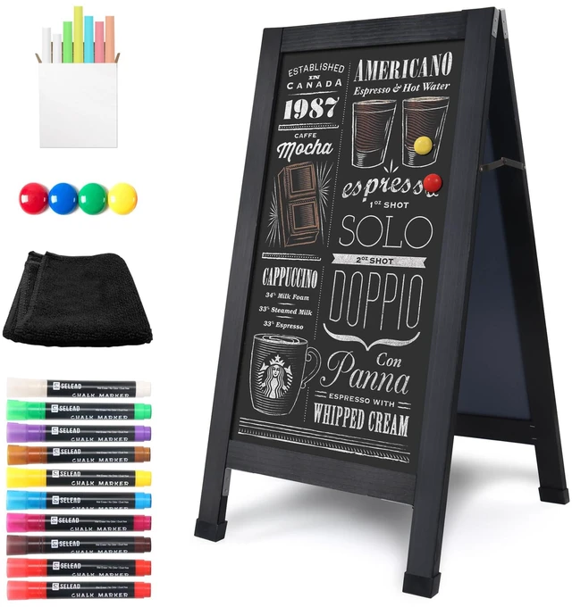 Main image of Solid Wood A-Frame Chalkboard - 40" x 20" Magnetic Sandwich Board Signs Outdoor Standing Chalk Board Easel Sidewalk Pizarra for Menu, Business, Cafe, Event - Black
