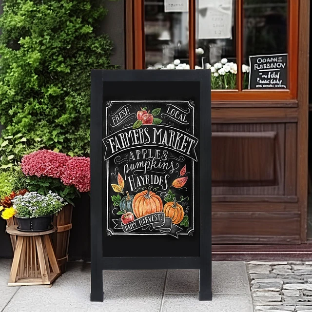 Alt view image 2 of 6 - Solid Wood A-Frame Chalkboard - 40" x 20" Magnetic Sandwich Board Signs Outdoor Standing Chalk Board Easel Sidewalk Pizarra for Menu, Business, Cafe, Event - Black