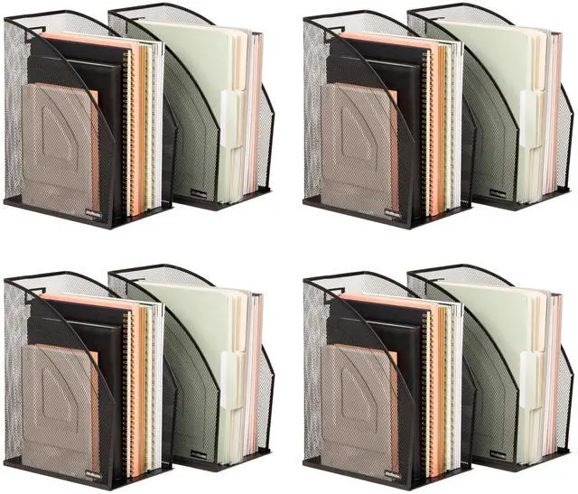 Main image of Vertical File Storage, Desktop Organizer, Workspace, Office, Metal Mesh, 6.25" L x 10" W x 12.5" H, Black (Pack of 4)