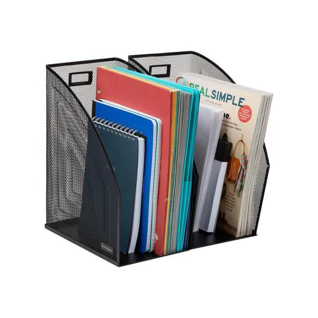 Alt view image 4 of 6 - Vertical File Storage, Desktop Organizer, Workspace, Office, Metal Mesh, 6.25" L x 10" W x 12.5" H, Black (Pack of 4)