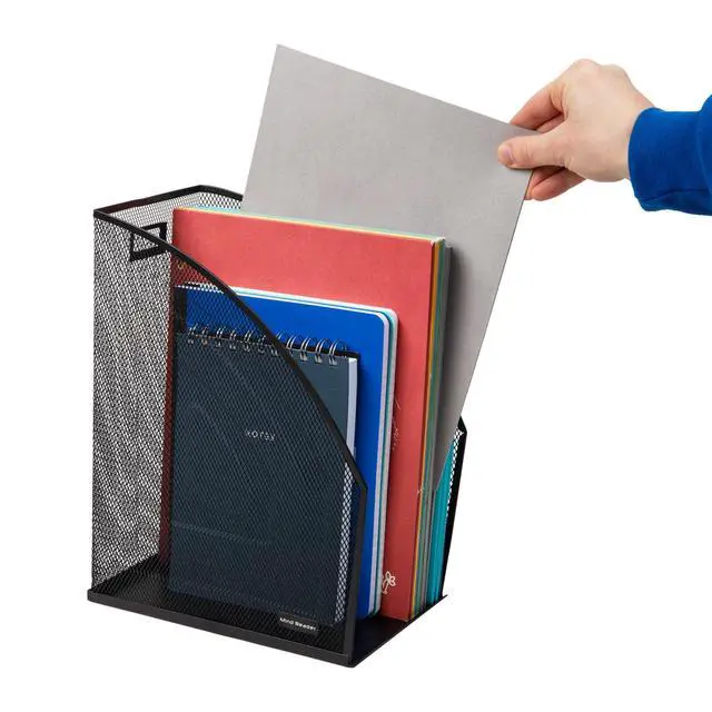 Alt view image 5 of 6 - Vertical File Storage, Desktop Organizer, Workspace, Office, Metal Mesh, 6.25" L x 10" W x 12.5" H, Black (Pack of 4)