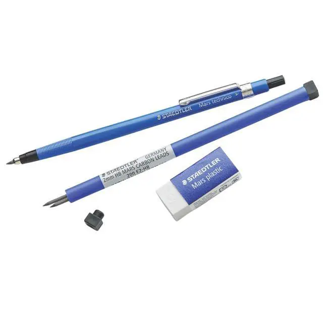 Alt view image 6 of 6 - Mars Technical Mechanical Pencil Set, Blue, 12 Pack | 1 pencil - 2 mm, 1 eraser, 2 ea 2H lead refills. 4pc