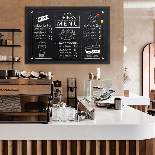 Alt view image 2 of 6 - Magnetic Chalkboard Words Sign - 24" x 36" Large Black Frame Wall Decor Bulletin Chalk Board for Menu, Business, Restaurant, Home Office