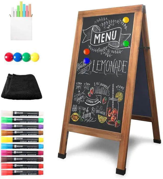 Main image of Magnetic A-Frame Chalkboard Easel Sign - Large 40" x 20" Rustic Sandwich Chalk Board Signs Outdoor Double Sided Sidewalk Pizarra for Business, Wedding, Menu