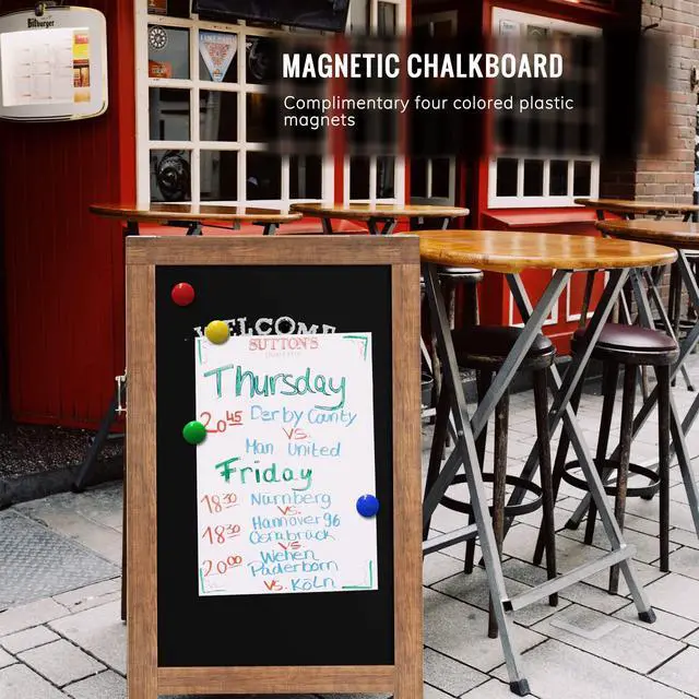 Alt view image 4 of 6 - Magnetic A-Frame Chalkboard Easel Sign - Large 40" x 20" Rustic Sandwich Chalk Board Signs Outdoor Double Sided Sidewalk Pizarra for Business, Wedding, Menu