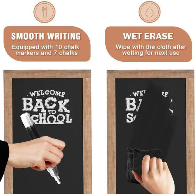 Alt view image 6 of 6 - Magnetic A-Frame Chalkboard Easel Sign - Large 40" x 20" Rustic Sandwich Chalk Board Signs Outdoor Double Sided Sidewalk Pizarra for Business, Wedding, Menu