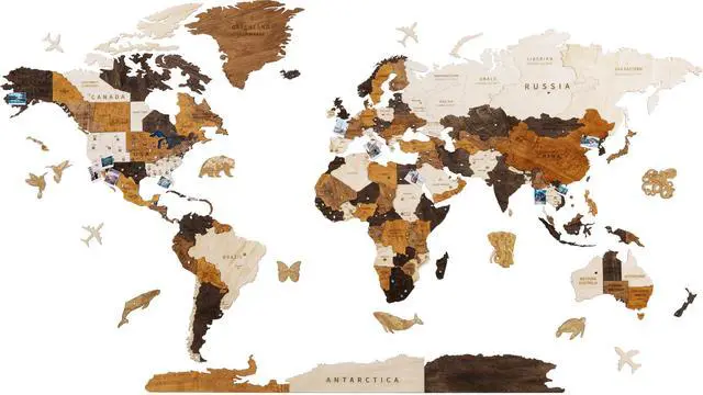 Main image of Multilayered 3D Wooden World Map Wall Decor, Wood Art Wall Decor, Mapa Mundi Para Pared, World Maps and Push Pins, Valentine's Day Gifts For Dad, Mom, Boss, Husband, Wife (Large)