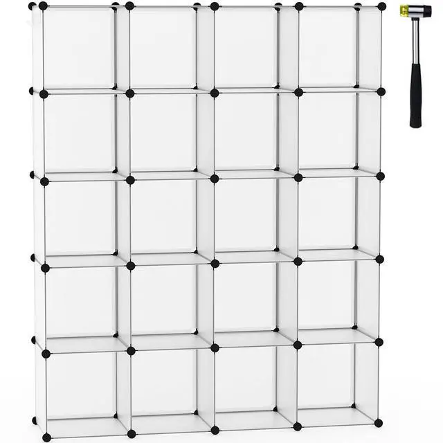 Main image of 20-Cube Shelf, Plastic Cube Storage Organizer, DIY Bookshelf White | Stackable Modular Closet Cabinet Ideal for Bedroom, Living Room, Office, 48.4" L x 12.4" W x 60.6" H