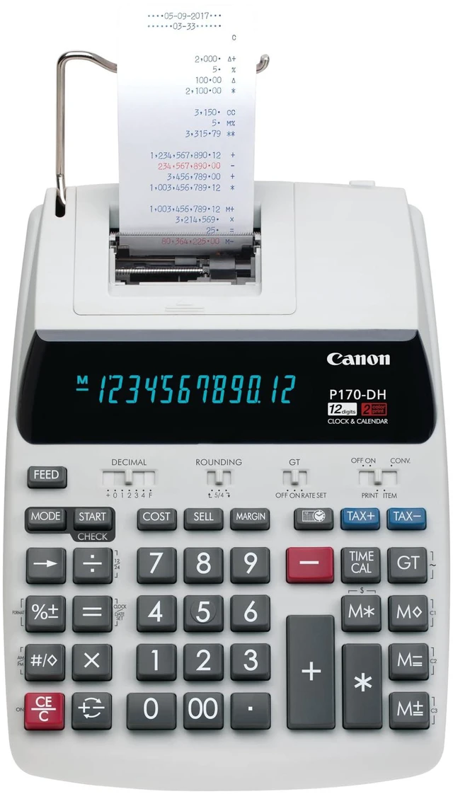 Main image of Office Products 2204C001 P170-DH-3 Desktop Printing Calculator with Currency Conversion, Clock & Calendar, and Time Calculation, Black/White/Silver, 14.60 Inch x 9.60 Inch x 3.00 Inch