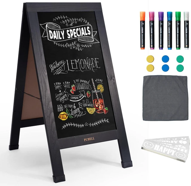 Main image of Large Sandwich A-Frame Chalkboard Signs, 40" x 20" Magnetic Board | Black Wooden Chalk Board, Double-Sided Outdoor Chalkboard for Sidewalk Cafe Shop Wedding Party or Business