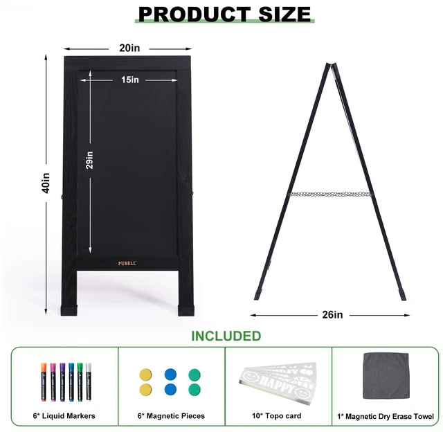 Alt view image 2 of 6 - Large Sandwich A-Frame Chalkboard Signs, 40" x 20" Magnetic Board | Black Wooden Chalk Board, Double-Sided Outdoor Chalkboard for Sidewalk Cafe Shop Wedding Party or Business