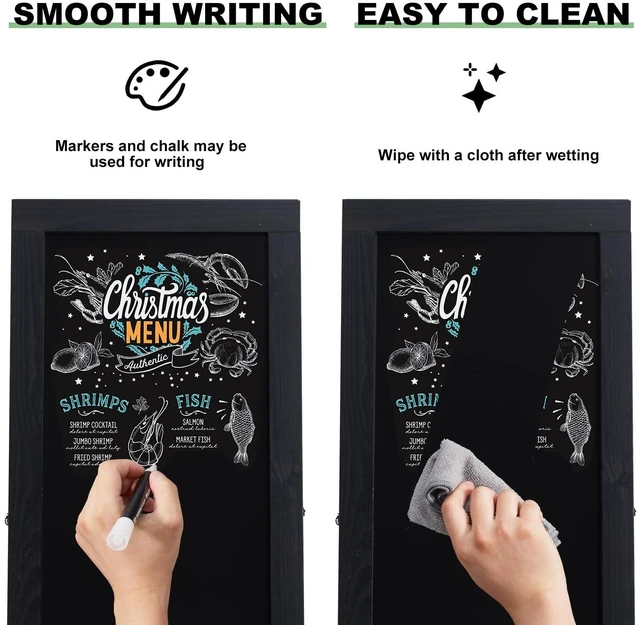 Alt view image 4 of 6 - Large Sandwich A-Frame Chalkboard Signs, 40" x 20" Magnetic Board | Black Wooden Chalk Board, Double-Sided Outdoor Chalkboard for Sidewalk Cafe Shop Wedding Party or Business