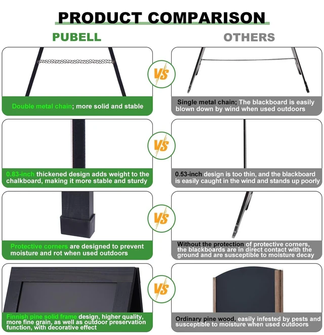 Alt view image 5 of 6 - Large Sandwich A-Frame Chalkboard Signs, 40" x 20" Magnetic Board | Black Wooden Chalk Board, Double-Sided Outdoor Chalkboard for Sidewalk Cafe Shop Wedding Party or Business