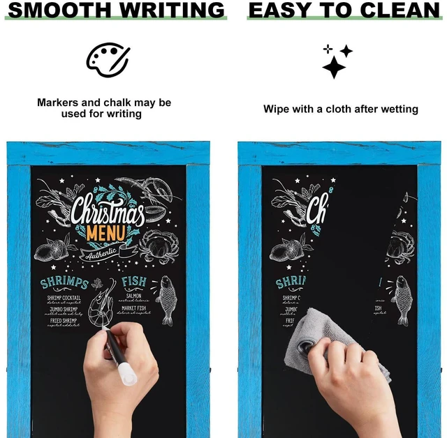 Alt view image 4 of 6 - Large Sandwich A-Frame Chalkboard Signs, 40" x 20" Magnetic Board | Blue Wooden Chalk Board, Double-Sided Outdoor Chalkboard for Sidewalk Cafe Shop Wedding Party or Business