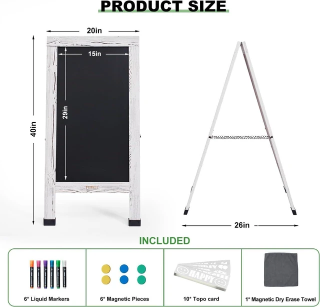 Alt view image 2 of 6 - Large Sandwich A-Frame Chalkboard Signs, 40" x 20" Magnetic Board | White Wooden Chalk Board, Double-Sided Outdoor Chalkboard for Sidewalk Cafe Shop Wedding Party or Business