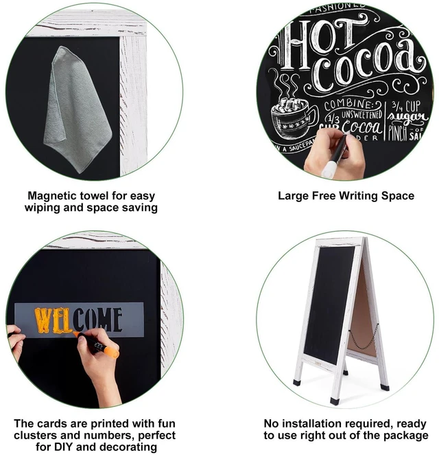 Alt view image 6 of 6 - Large Sandwich A-Frame Chalkboard Signs, 40" x 20" Magnetic Board | White Wooden Chalk Board, Double-Sided Outdoor Chalkboard for Sidewalk Cafe Shop Wedding Party or Business