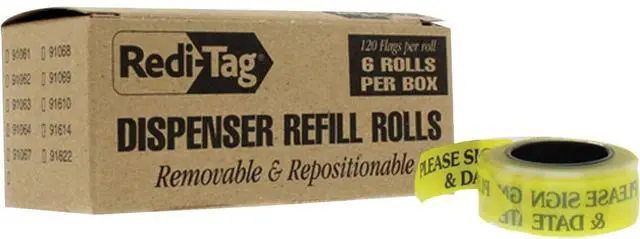 Main image of 91032 Arrow Message Page Flag Refills, "Please Sign & Date", Yellow, 120 per Roll (Box of 6 Rolls) (Pack of 8)