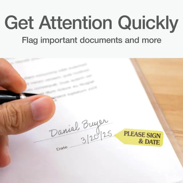 Alt view image 3 of 6 - 91032 Arrow Message Page Flag Refills, "Please Sign & Date", Yellow, 120 per Roll (Box of 6 Rolls) (Pack of 8)
