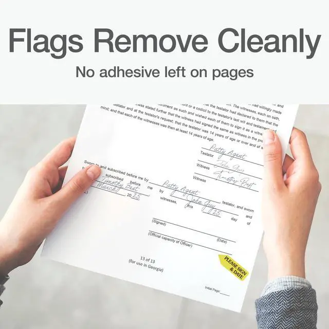 Alt view image 4 of 6 - 91032 Arrow Message Page Flag Refills, "Please Sign & Date", Yellow, 120 per Roll (Box of 6 Rolls) (Pack of 8)